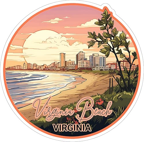 Virginia Beach - Adhesivo de Virginia Beach para recuerdo de viaje costero de 4 pulgadas, calcomanía de vinilo impermeable para laptop, botella de