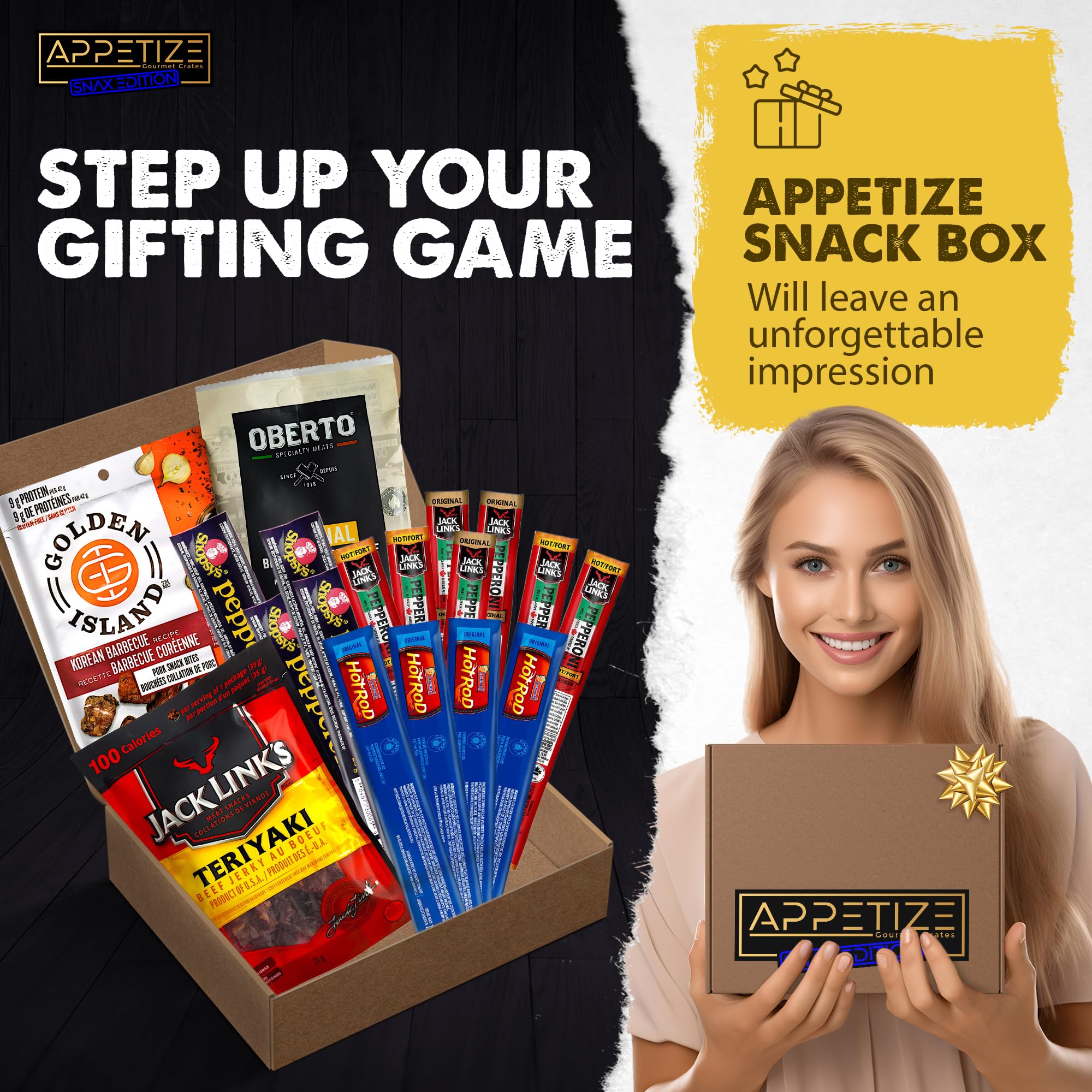 Bulk Snack Packs and Meat Snacks - Gifts for Dad & Gifts for Men – Beef Jerky Snack Box with Pepperoni Sticks – Birthday Snacks for Adults – Gift Includes Jack Links, Hot Rods, Oberto & More — view 4