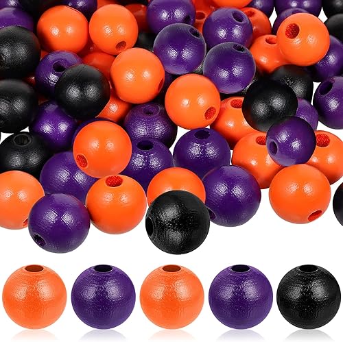 180 cuentas de madera coloridas para manualidades, cuentas redondas de madera con agujero grande, cuentas espaciadoras sueltas para decoración de