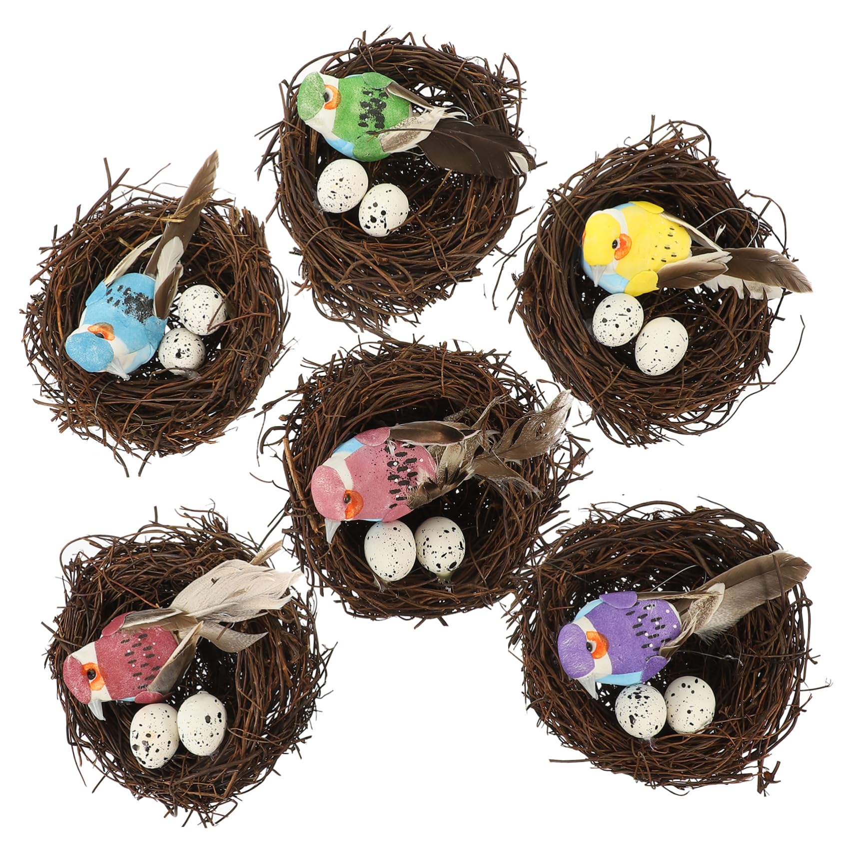 Kisangel 12pièces Décoration De Nid Oiseau Rotin Accessoire De Jardin Artificiel avec Et Oiseaux pour Décorer Balcon Et Jardin