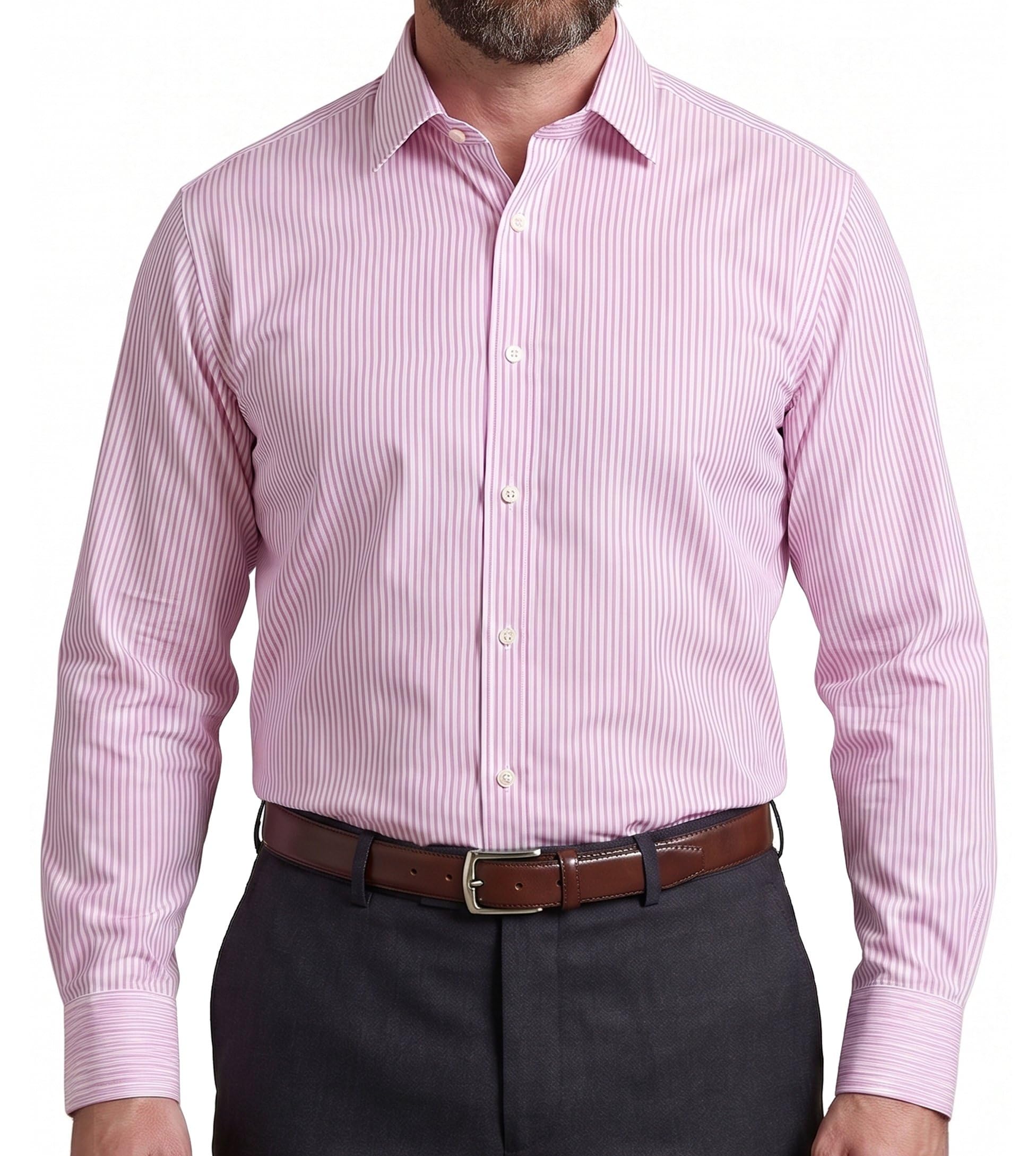Men’s Regular Fit, Long Sleeve, Fine Stripe Shirts | Double French Cuff | Traditional Tailoring | The Windsor Formal Dress Shirt for Men by Janeo British Apparel. (Pink, 18.0 in Collar)