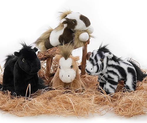MaoGoLan Juego de 4 piezas de animales de peluche de caballo, peluches de poni de 10 pulgadas, lindo juguete para niñas y niños, juguetes de