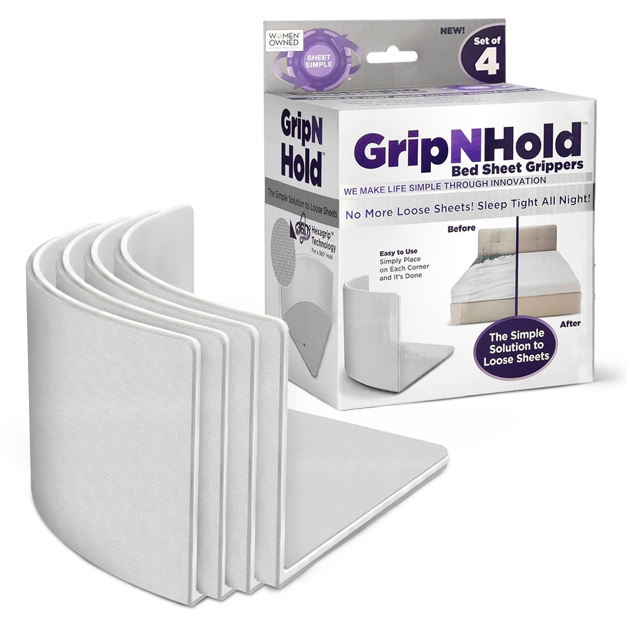 GripNHold Bed Sheet Holders – Heavy-Duty Fitted Sheet Gripper with 360 Degree Non-Slip Grip, Corner Sheet Holder Fit for Bed Sizes, One-Time Installation, Keeps Sheets Firm &amp; Tight, 1-Pack