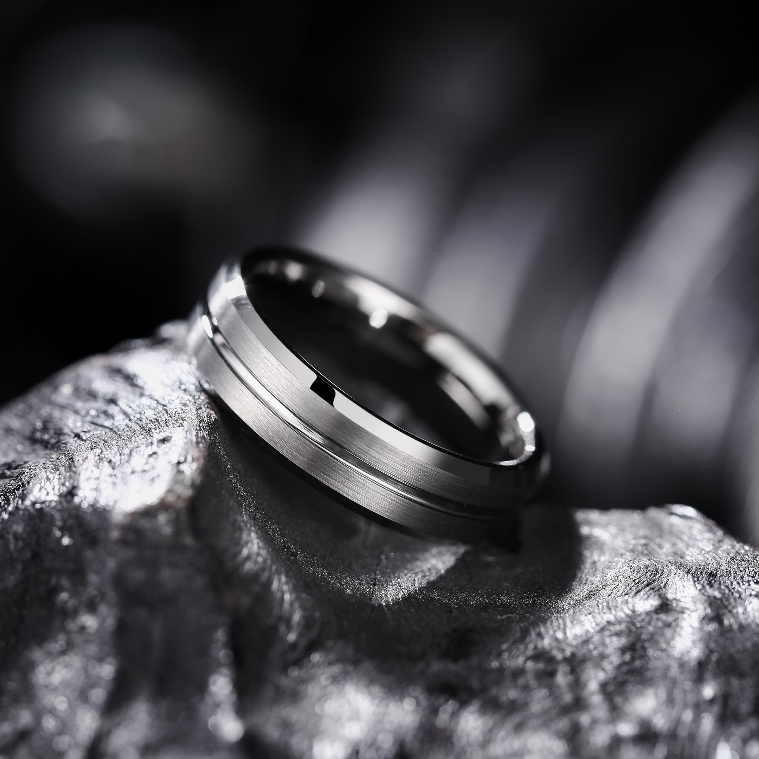 King Will Anello da uomo Duo da 7 mm, nero opaco e blu, finitura in carburo di tungsteno, bordi smussati | Bicolore, scanalato, vestibilità comoda, regalo di promessa, fidanzamento, uso quotidiano