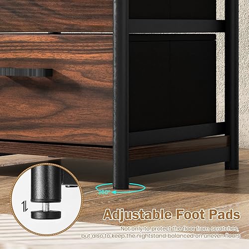 Miniatura 7 de Tangkula Mesita de noche, mesa auxiliar de sofá con estante abierto y 2 cajones, mesa de noche con marco de metal, cómoda de madera con 2 cajones,