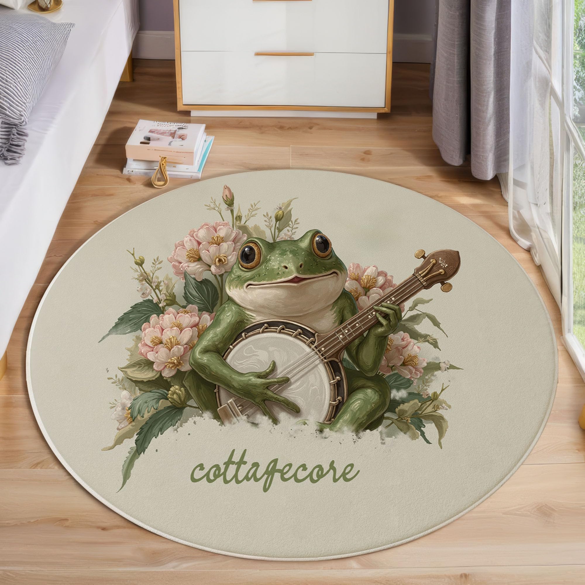Tapis rond grenouille crème 160 cm pour salon et chambre