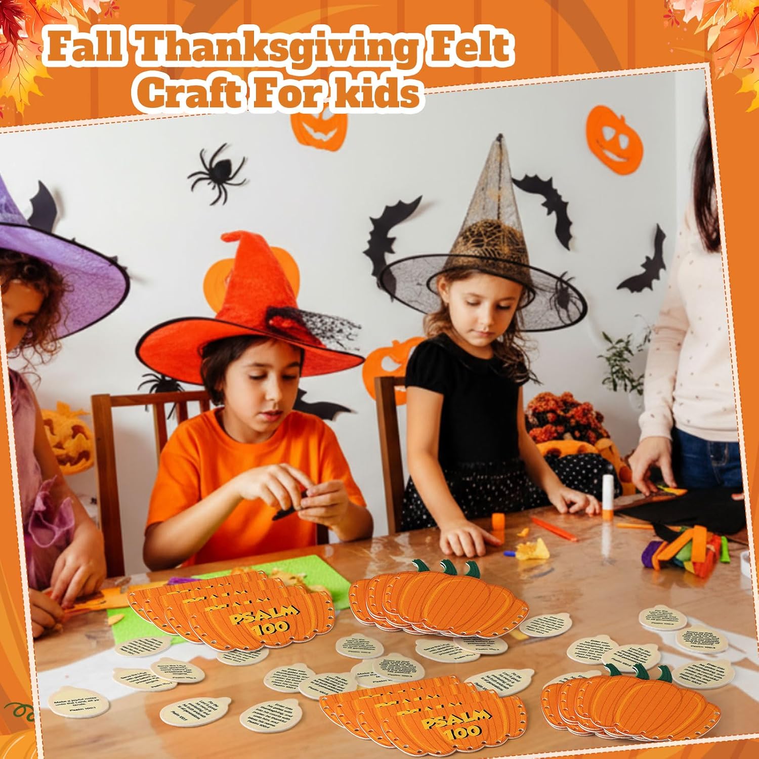 Soulchen 12 Sets Fall Religious Thanksgiving Crafts Harvest Pumpkin Felts Religious Lacing Cards and Christian Scripture Cards DIY Thanksgiving Pumpkin Crafts for Sunday School Activities Church Pray