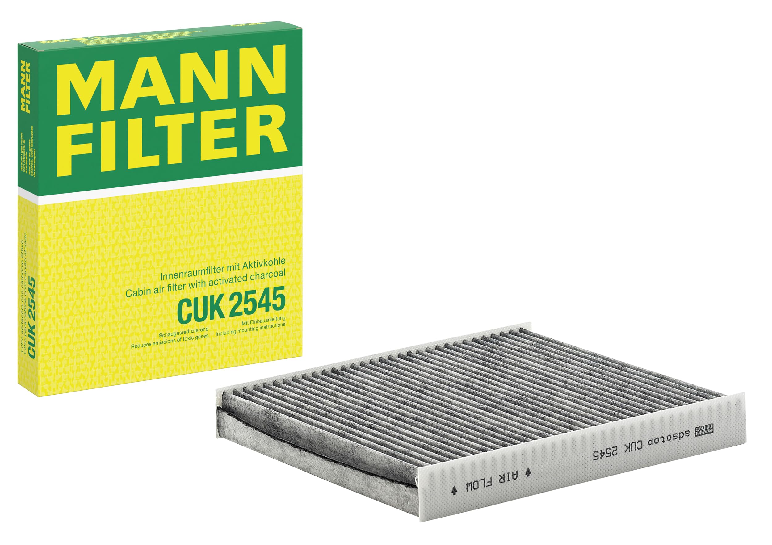 MANN-FILTER CUK 2545 Innenraumfilter/Kabinenluftfilter - Pollenfilter mit Aktivkohle - für Pkw + Transporter