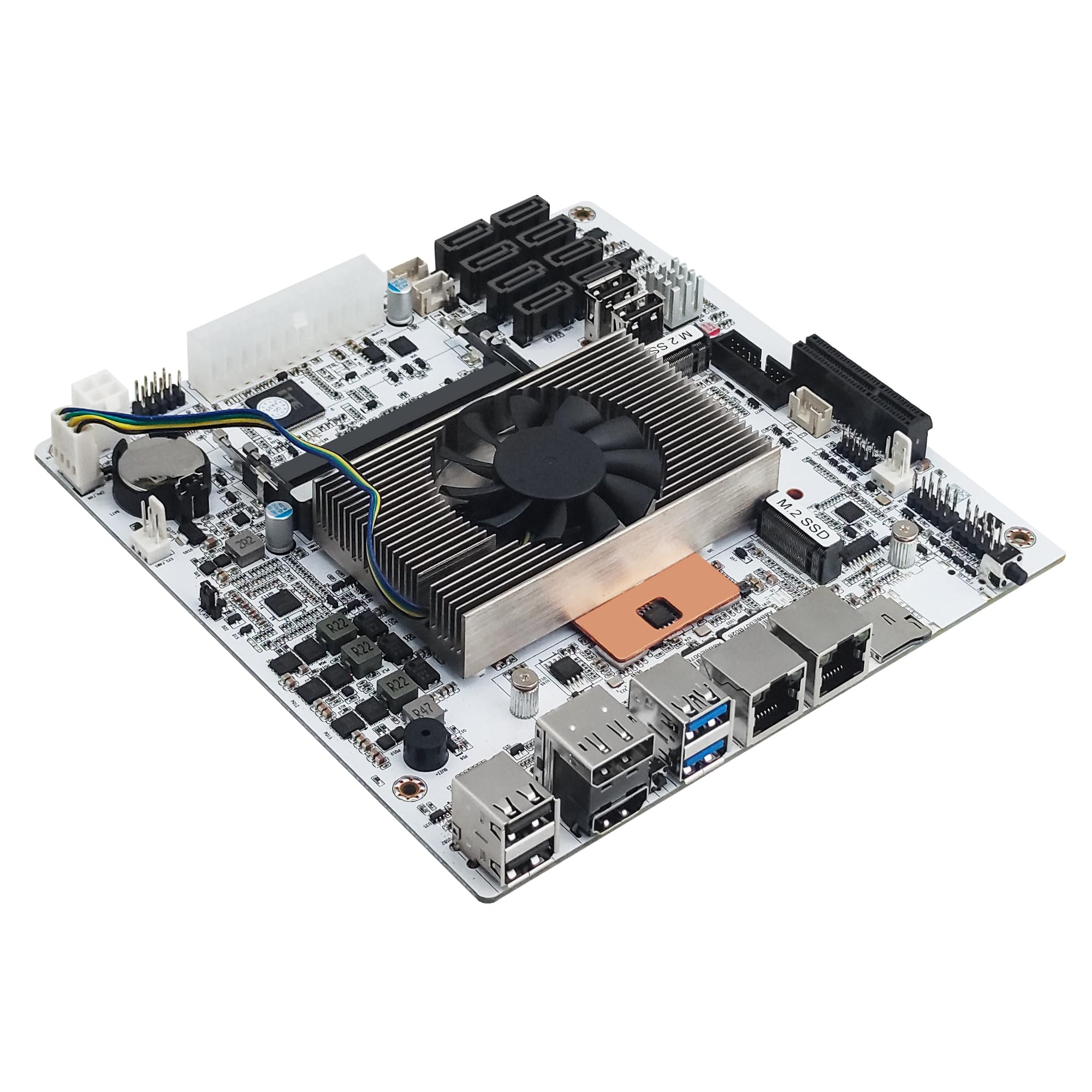 CWWK NAS płyta główna 8 Bay Core i5 8265U 4C/8T, mini ITX PC płyta główna biała M11, 2 x NVMe PCIe3.0 x2, Dual 2.5GbE i226V LAN, DDR4 NO RAM NO SSD, PCIe x4 Slot, TF, HD+DP