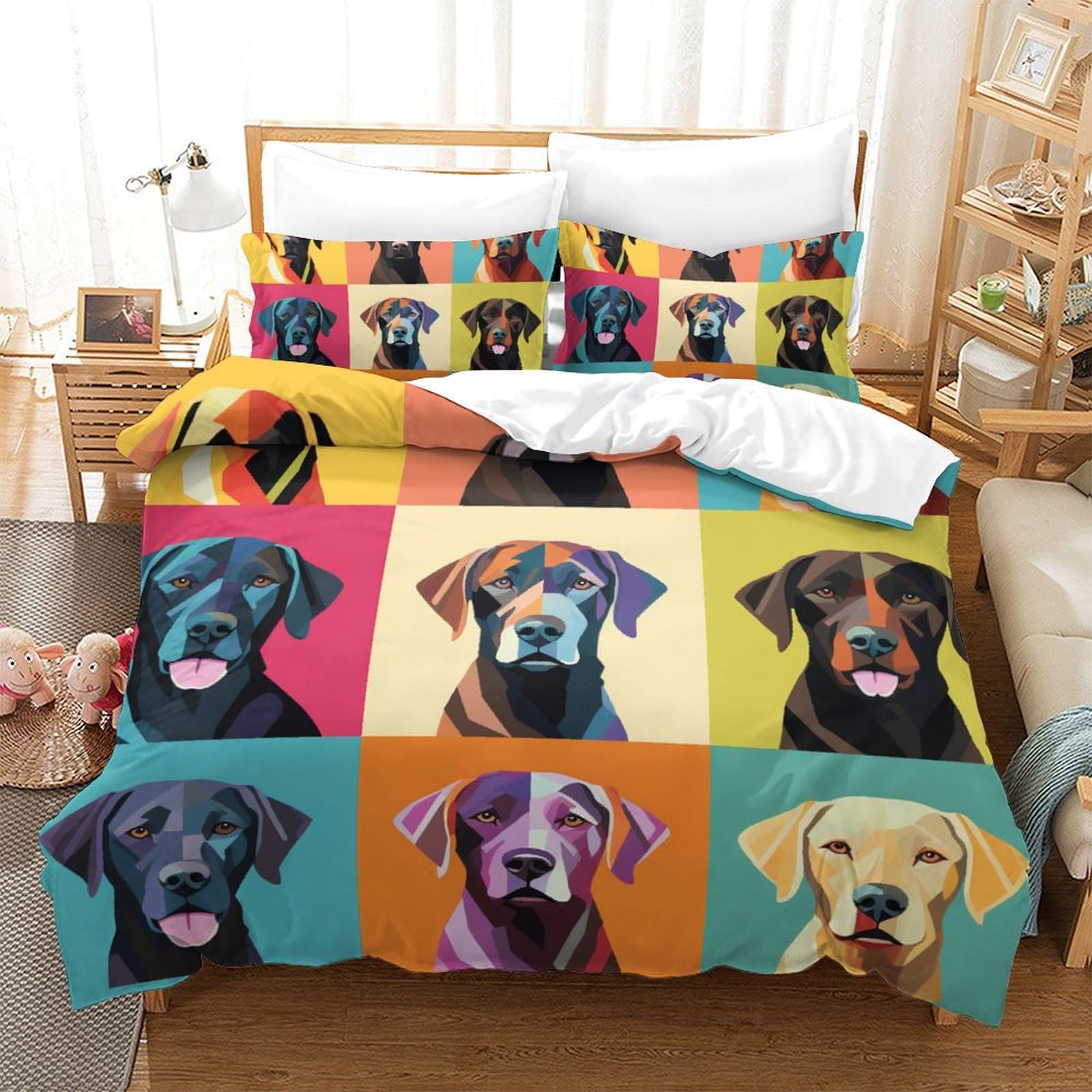 Housse de couette Labrador anti-plis en microfibre douce respirante pour lit double