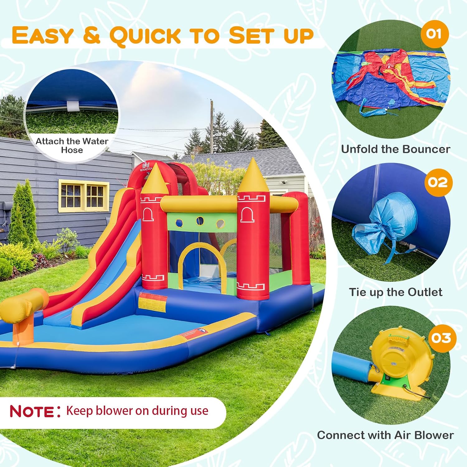 BOUNTECH Inflatable Water Slide, Mega Water Park Bounce House Waterslide Combo for Outdoor Fun w/GFCI 750W Blower, Splash Pool, Blow up Water Slides Inflatables for Kids and Adults Backyard Gifts