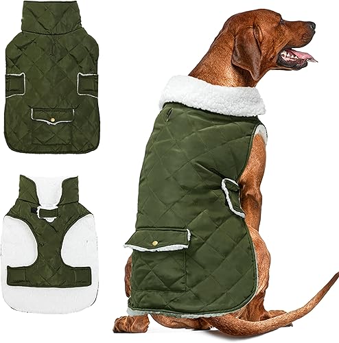ORZECHKO Abrigo de invierno para perro, forro polar resistente al viento, cálido y grueso, ropa para nieve, lluvia y clima frío, chaleco verde para