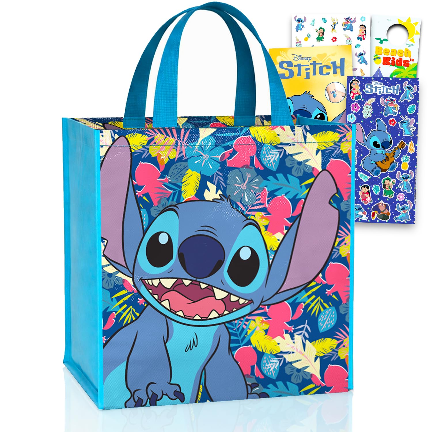Disney Stitch Tote Bag Set - Lilo and Stitch Accessories Bundle with Stitch Grocery Bag Set with Plus Stickers, Tattoos, More | Stitch Reusable Bags for Kids, Girls, Women