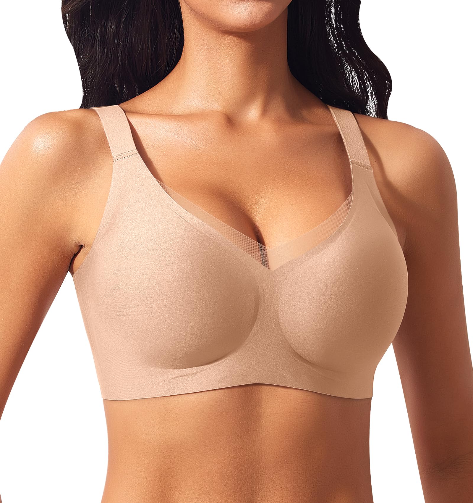 Ganado Damen BH Nahtloser Glatter BH Ohne Bügel Spitze Tiefem V-Ausschnitt Bügelloser BHS Weicher Bequemer BHS mit zusätzlicher Verlängerung Soft Bralette Bustier Bra Tshirt