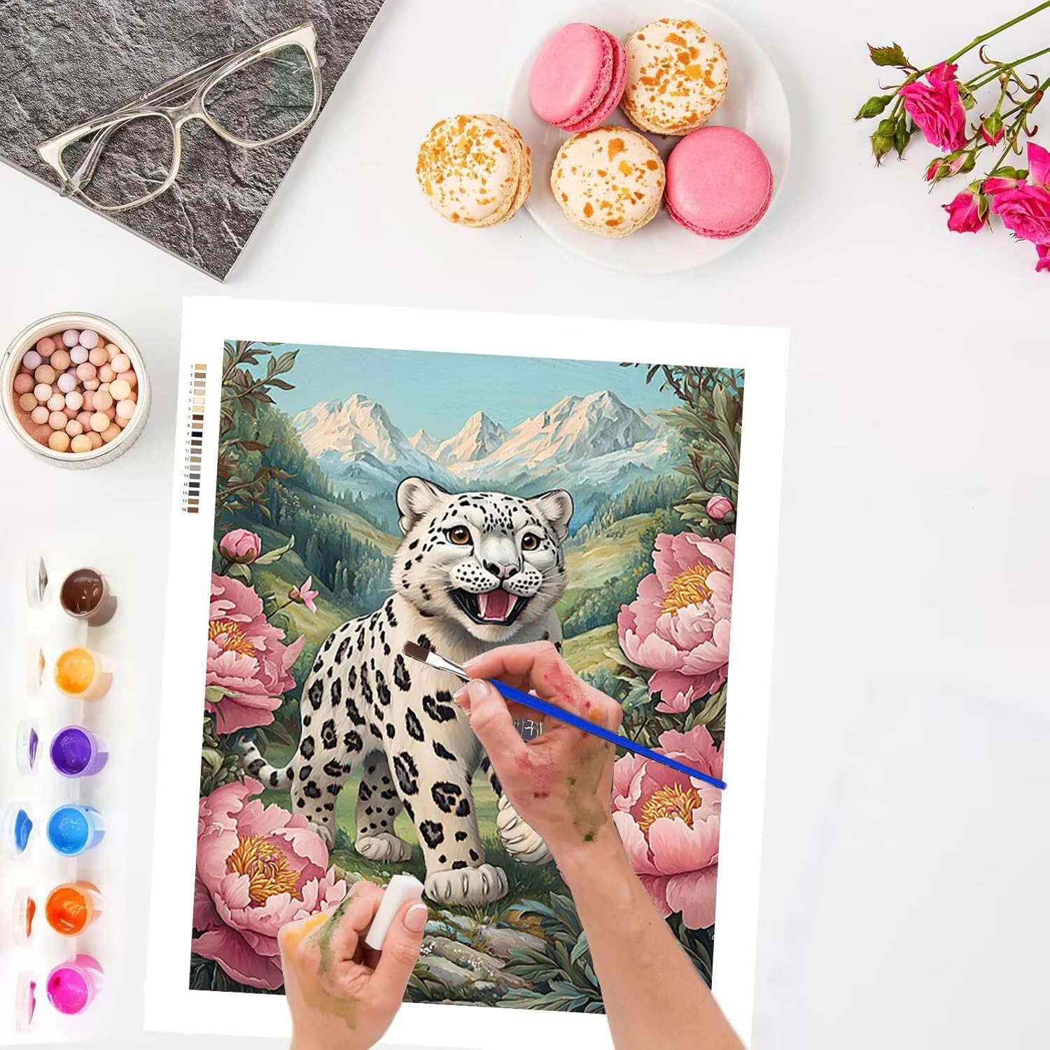 Malen nach Zahlen Erwachsene Pfingstrose mit Leopard, 70x90cm x-687 | Handgemalt Ölgemälde Kit für Mädchen Jungen ab 7 8 9 Jahre, Rahmenlos, für die Wanddekoration zu Hause, DIY Acrylmalerei