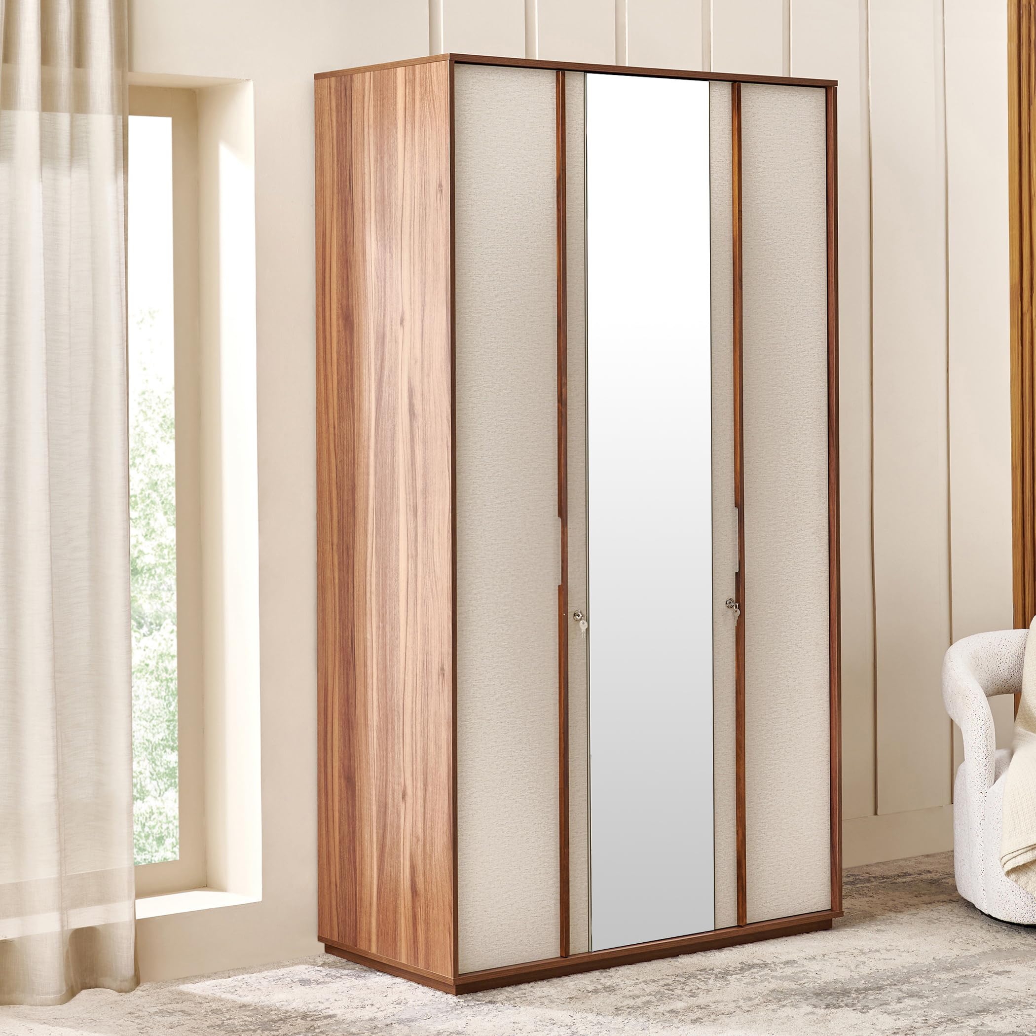 Home Centre | Shoji 3 Door Swing Wardrobes with Mirror | Full Length Mirror for Home | Engineered Wood | Brown | 1 Year Warranty-image-15