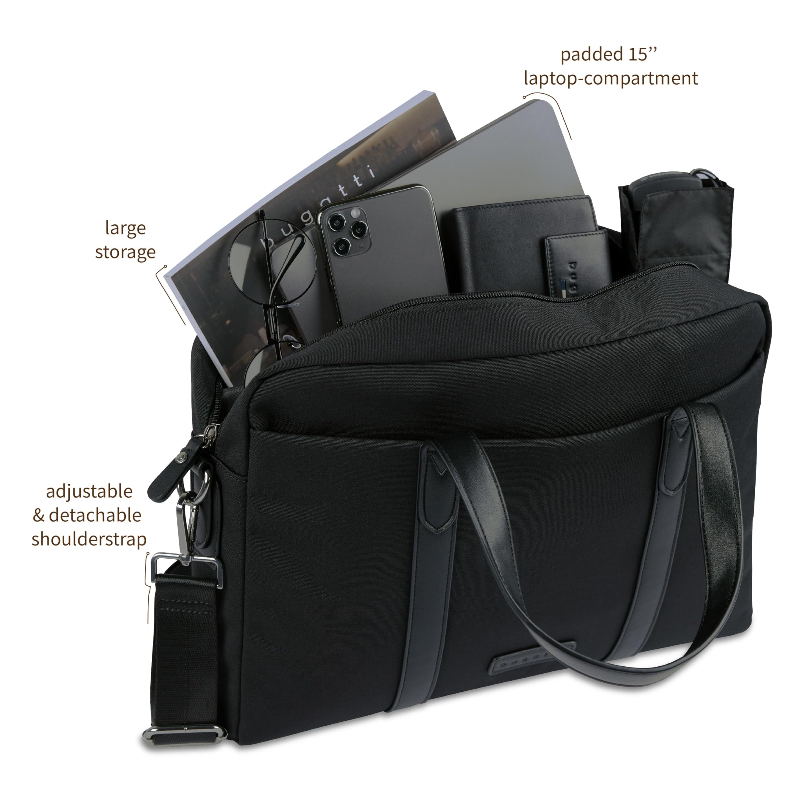 bugatti Maro Herren-Aktentasche aus Polyester, Business-Tasche mit Laptopfach ca. 15"