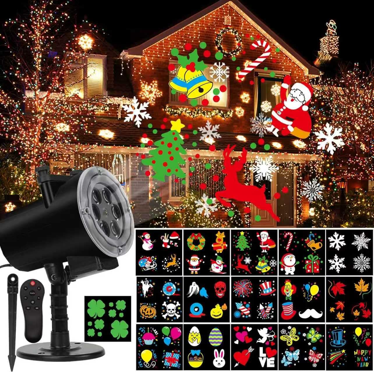 Christmas Light Projector,Holiday Projector Lights with 16 Patterns Waterproof Outdoor Indoor Halloween Light with Remote Control for Celebration Christmas Birthday Party Landscape Decor
