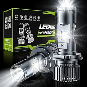 Kit Ultra Lâmpada LED H4 com Mini Projetor Integrado 10000LM 6500K Super Branca 12V Farol Alto e Baixo, Substituição Halógena, Lâmpada H4 Automotiva Carro e Moto (H4 2 Peças)
