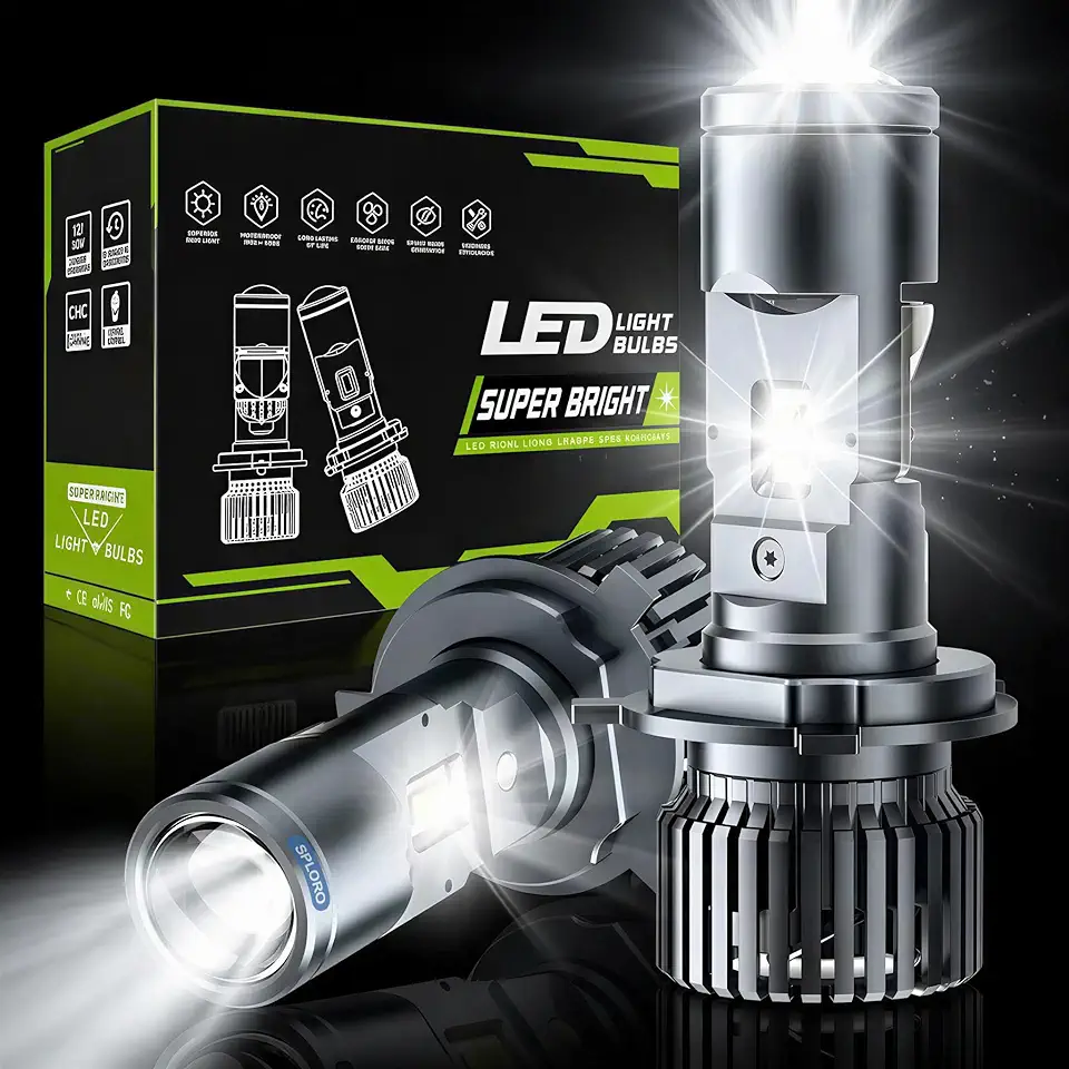Kit Ultra Lâmpada LED H4 com Mini Projetor Integrado 10000LM 6500K Super Branca 12V Farol Alto e Baixo, Substituição Halógena, Lâmpada H4 Automotiva Carro e Moto (H4 2 Peças)