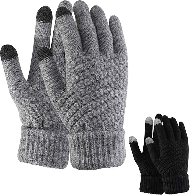 TAGVO 2 Pairs Women Winter Knitted Gloves,Couple Warm Gloves,Touch Screen Thin Fleece Liner Full Finger Gloves,Suitable For Indoor Leisure Work Or Outdoor Driving Commuting Shopping