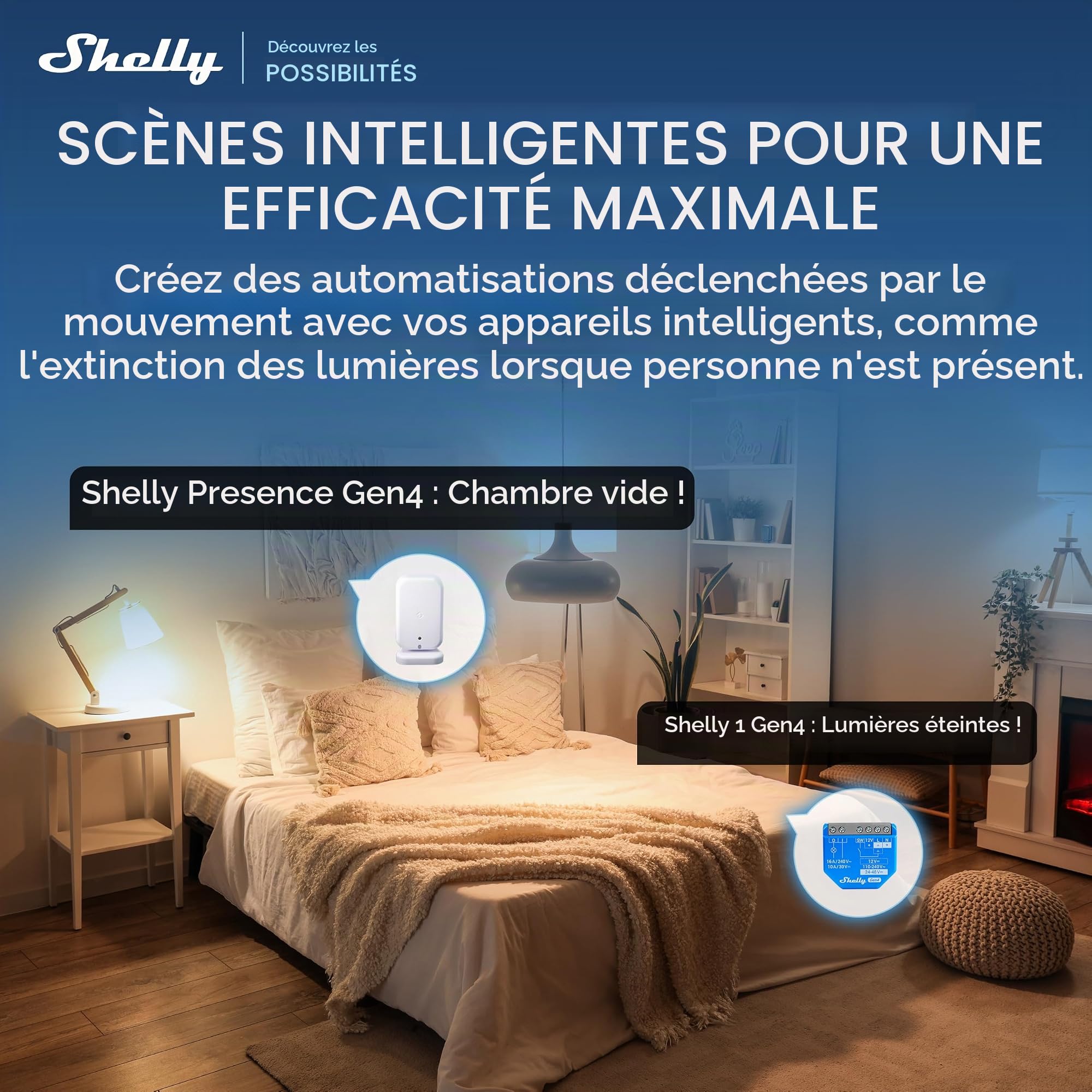 Shelly Presence Gen4 Blanc - Détecteur de Présence et Mouvement, Zigbee, Wi-FI et Matter, Portée 42 m2, 180°, Jusqu'à 6 Personnes et 10 Zones de détection, Commande vocale ou par Application