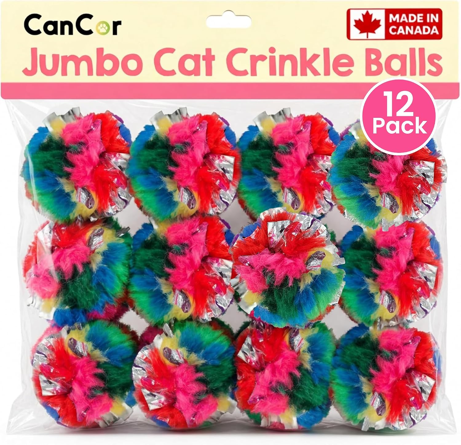 Jumbo Crinkle Balls for Cats – 3.5 Inch, 12 Pack