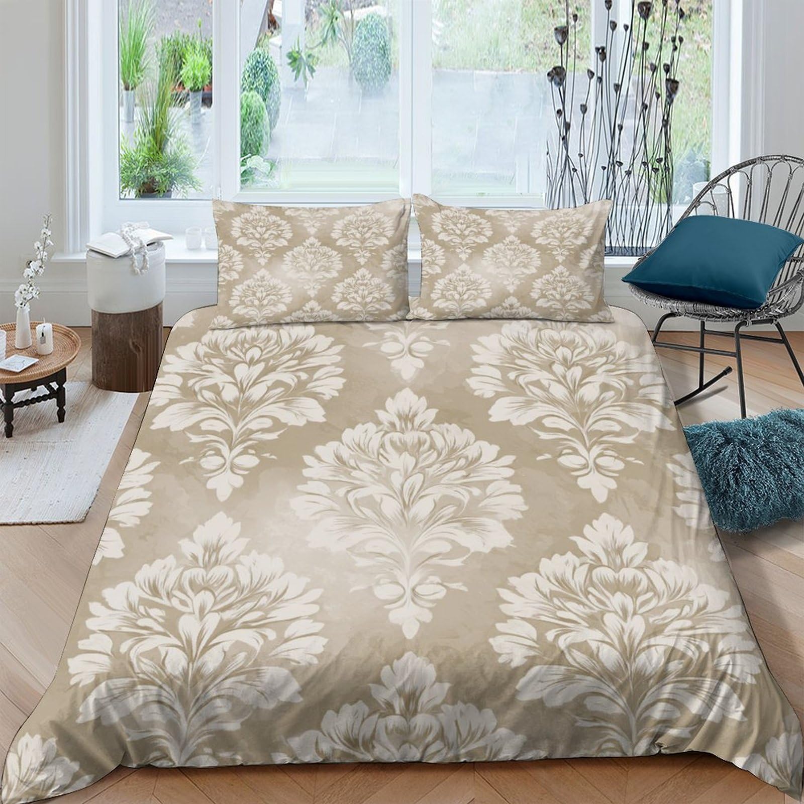3D Printed Damask Quilt Cover, Microfiber Duvet Cover Hidden Zipper for