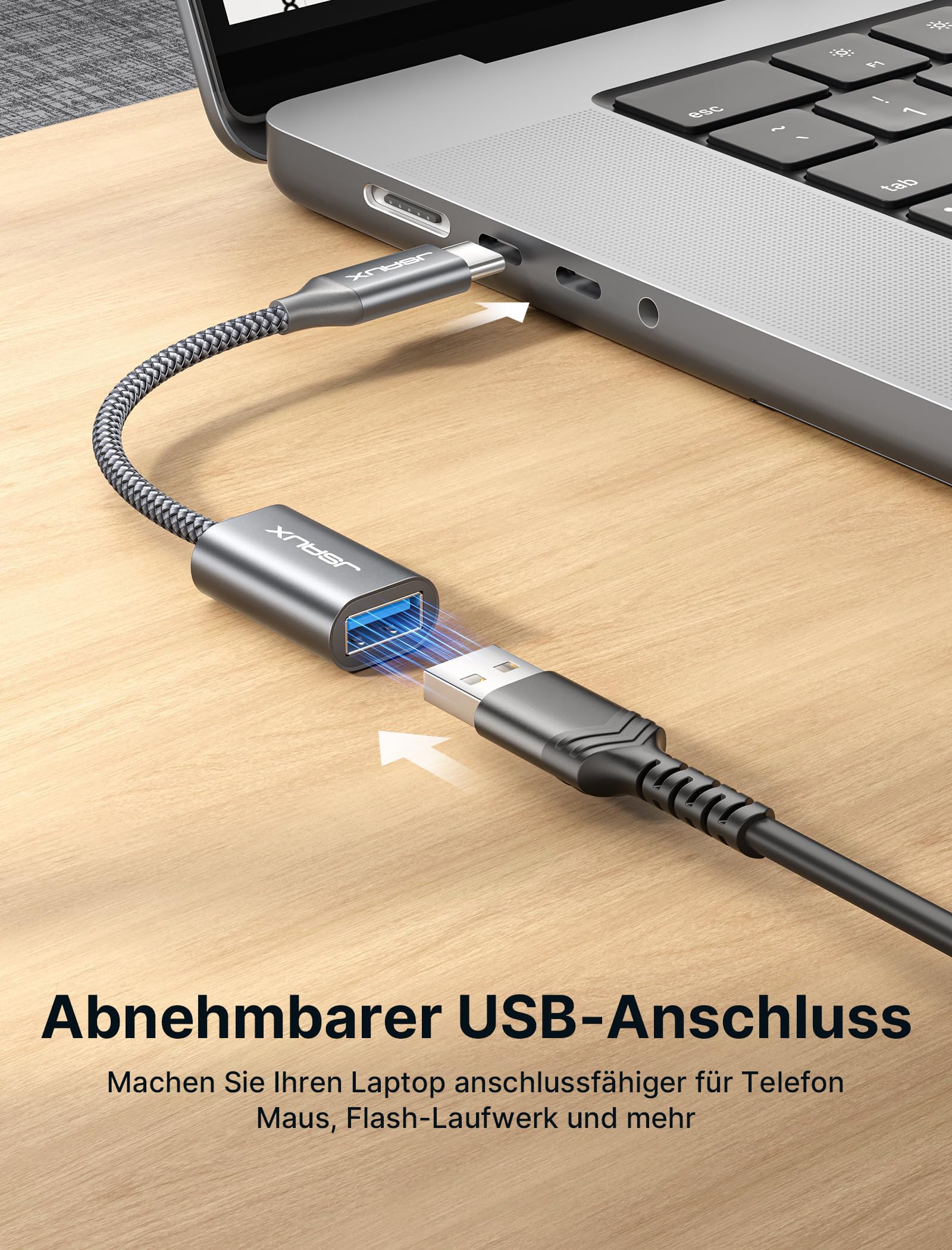 JSAUX Adattatore da USB C a USB 3.0 [2 Pezzi] Cavo OTG USB di Tipo C Maschio a USB Femmina Compatibile con iPhone 16 Pro Max/15 Pro Max, iPad Pro, MacBook Pro/Air, Galaxy S24/S23 Ultra, Huawei-Grigro
