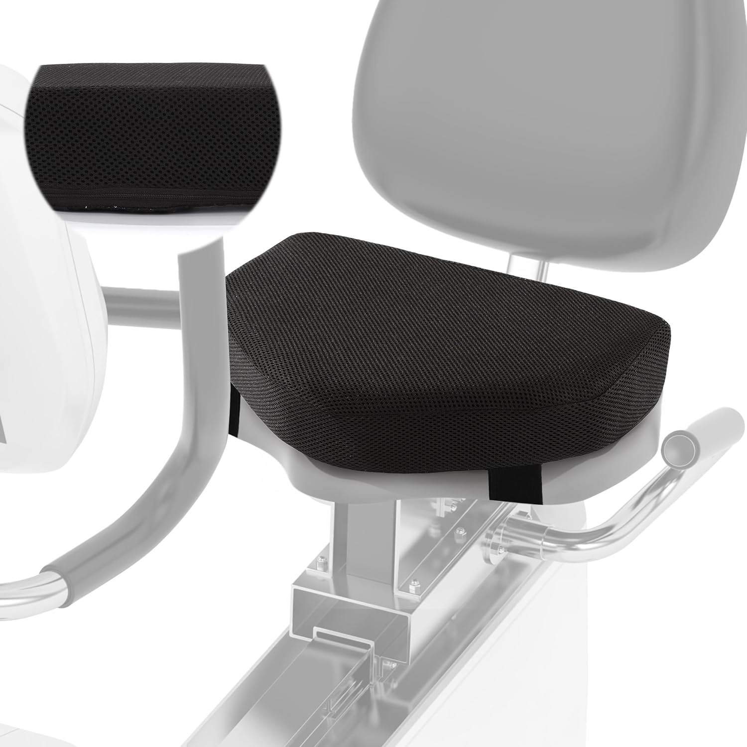 MABOZOO Exercise Bike Seat Cushion, Stationary Bike Seat Cushion Recumbent Bike Seat Cushion with Washable Cover and Straps, Foam Rower Mat Pad for Recumbent Bike, Rowing Machine