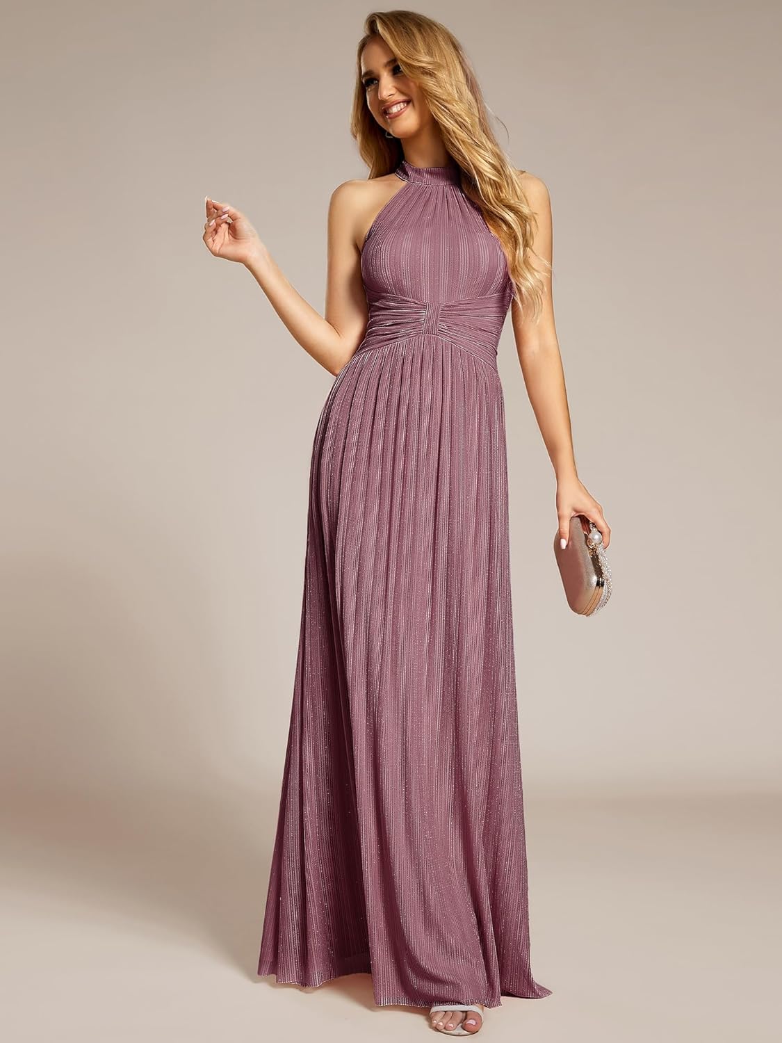 Ever-Pretty Women's Glitter Halter Sleeveless Formal Dresses Evening Gowns Pleated A-line Wedding Guest Dress 41961 - Image 4