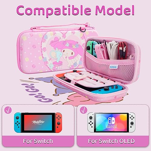 Vista 2 de FUNDIARY Pink Carrying Case for Nintendo Switch and Switch OLED, Cute Carry Case for Switch and Switch OLED Console, Shockproof Hard Travel Case