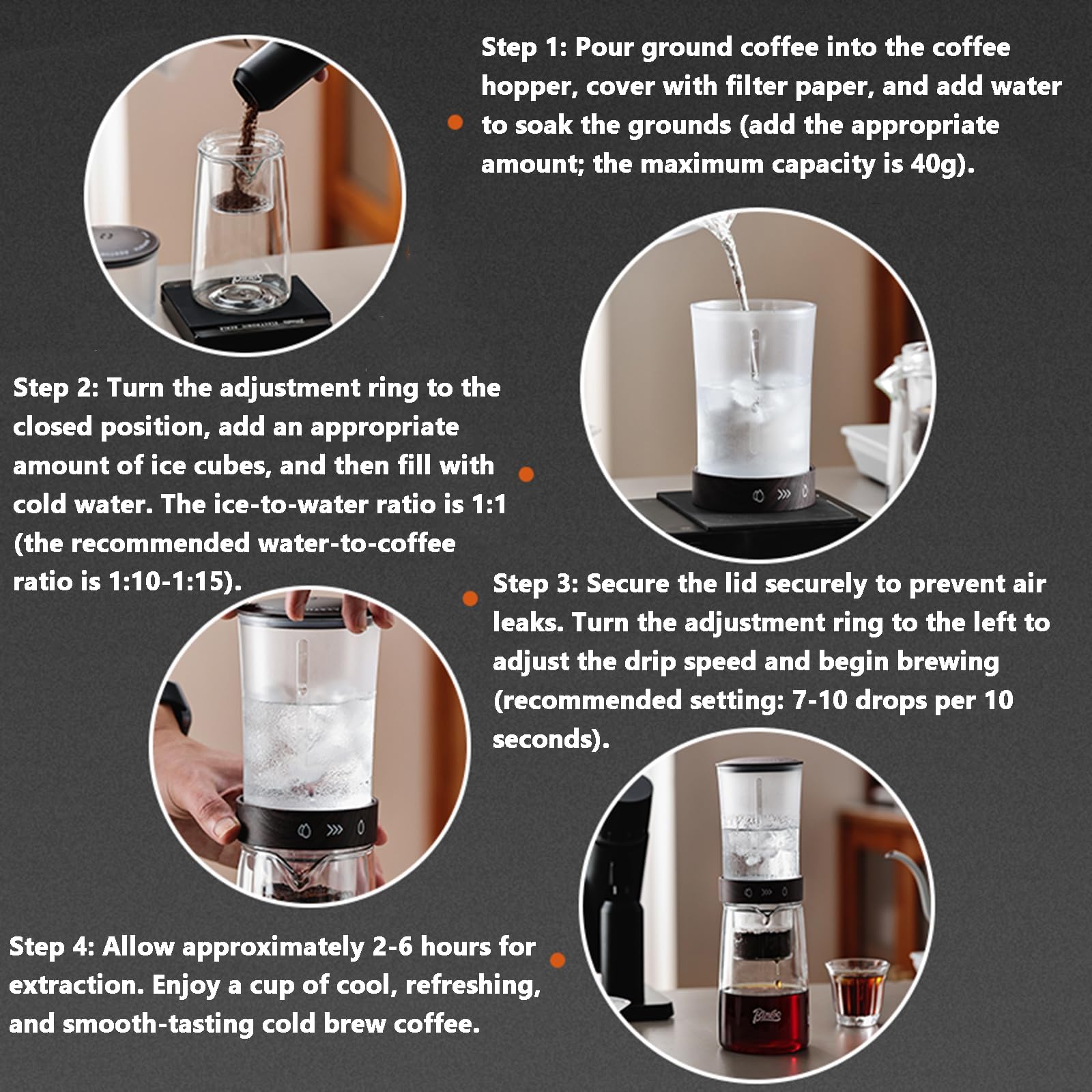 Filterkaffeemaschine Für Eiskaffee, 450 Ml, Mit Edelstahlfilter (304), 500-mesh-hochleistungsfilter, Brühverfahren Mit Konstantem Druck, Für Café, Zuhause Und Büro White
