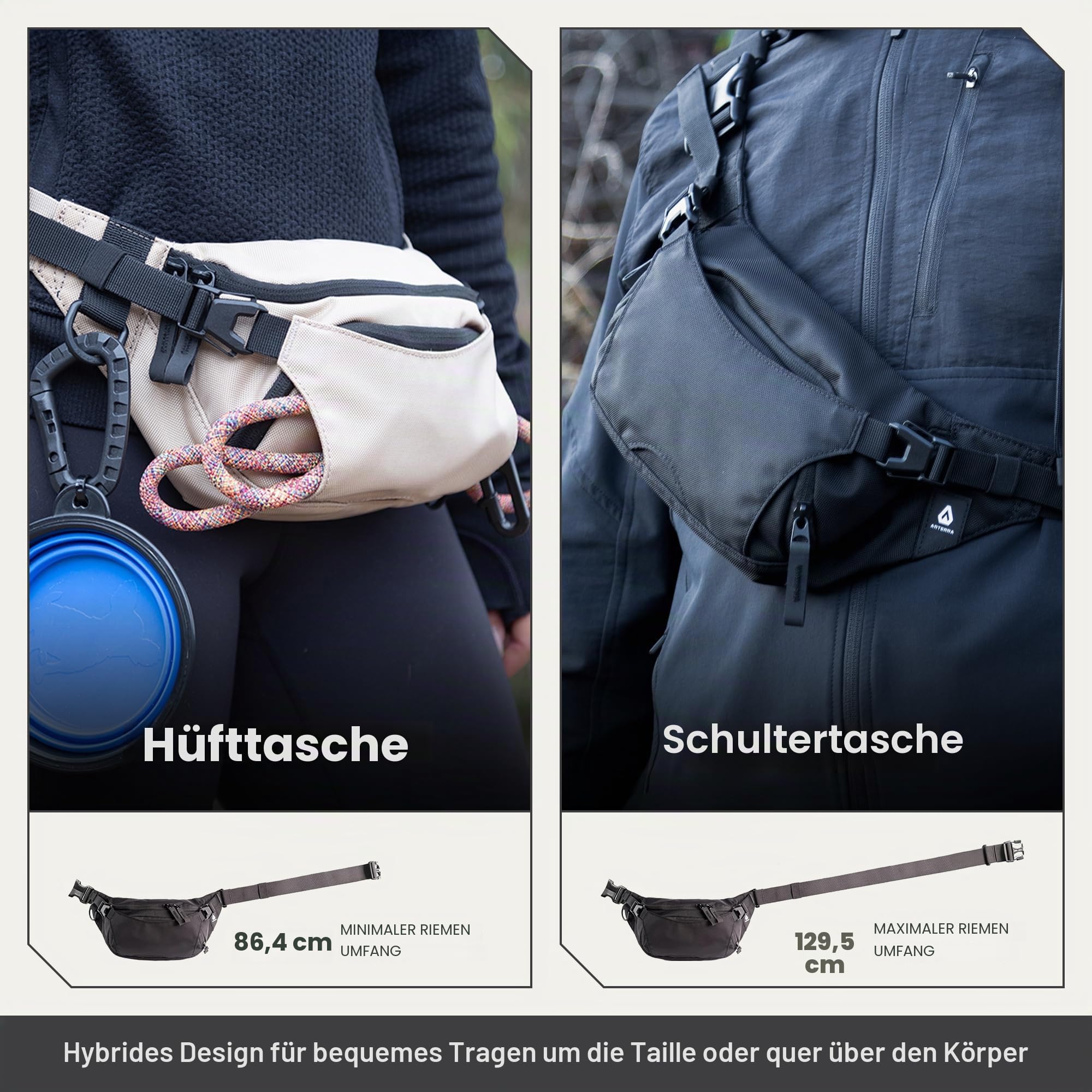 ARTERRA Falcon2L Bauchtasche – 2 Liter Sling Hip Bag mit verstellbarer Erweiterung, kompakt, leicht, für den täglichen Gebrauch, Outdoor, Hundespaziergänge, Wandern, Obsidian Black, Einheitsgröße, Hip