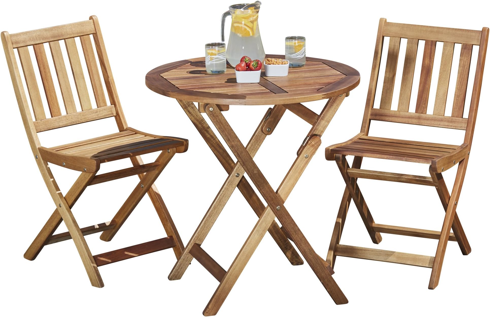 Wooden Bistro Furniture Set Outdoor Folding Patio Table with 2 Chairs Easy Storage