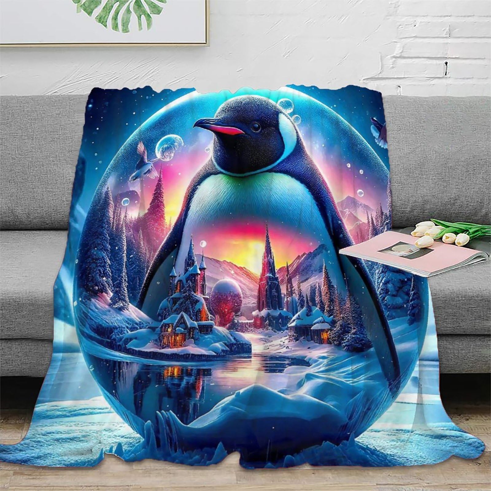 Imprimée 3D Pingouin Throw Blanket : housse de canapé et camping