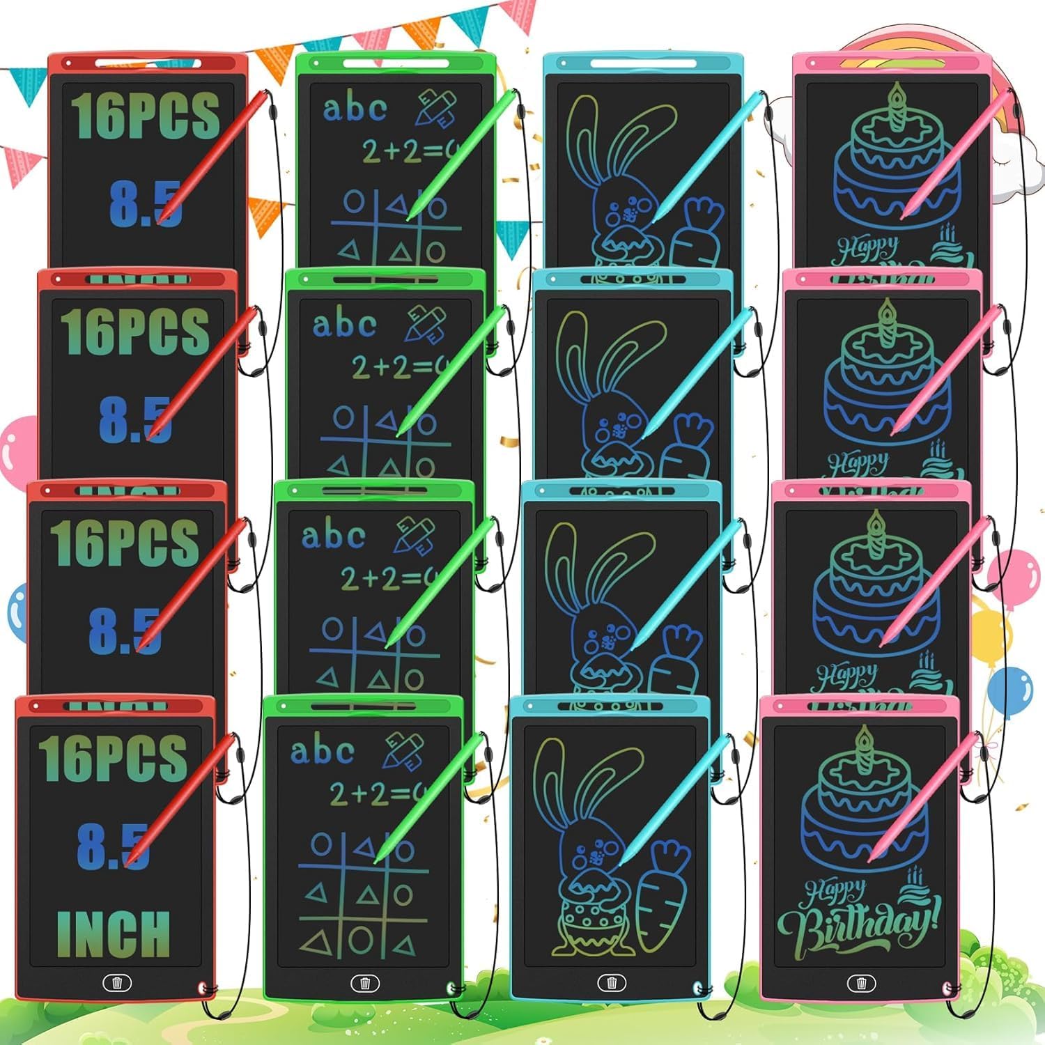 LCD Writing Tablet for Kids Bulk 16 Pack 8.5" Reusable Drawing Pad for Kids Doodle Board for Class Party Favor Return Gifts for Kid Boys Girls Children's Day Toys Bulk (16)