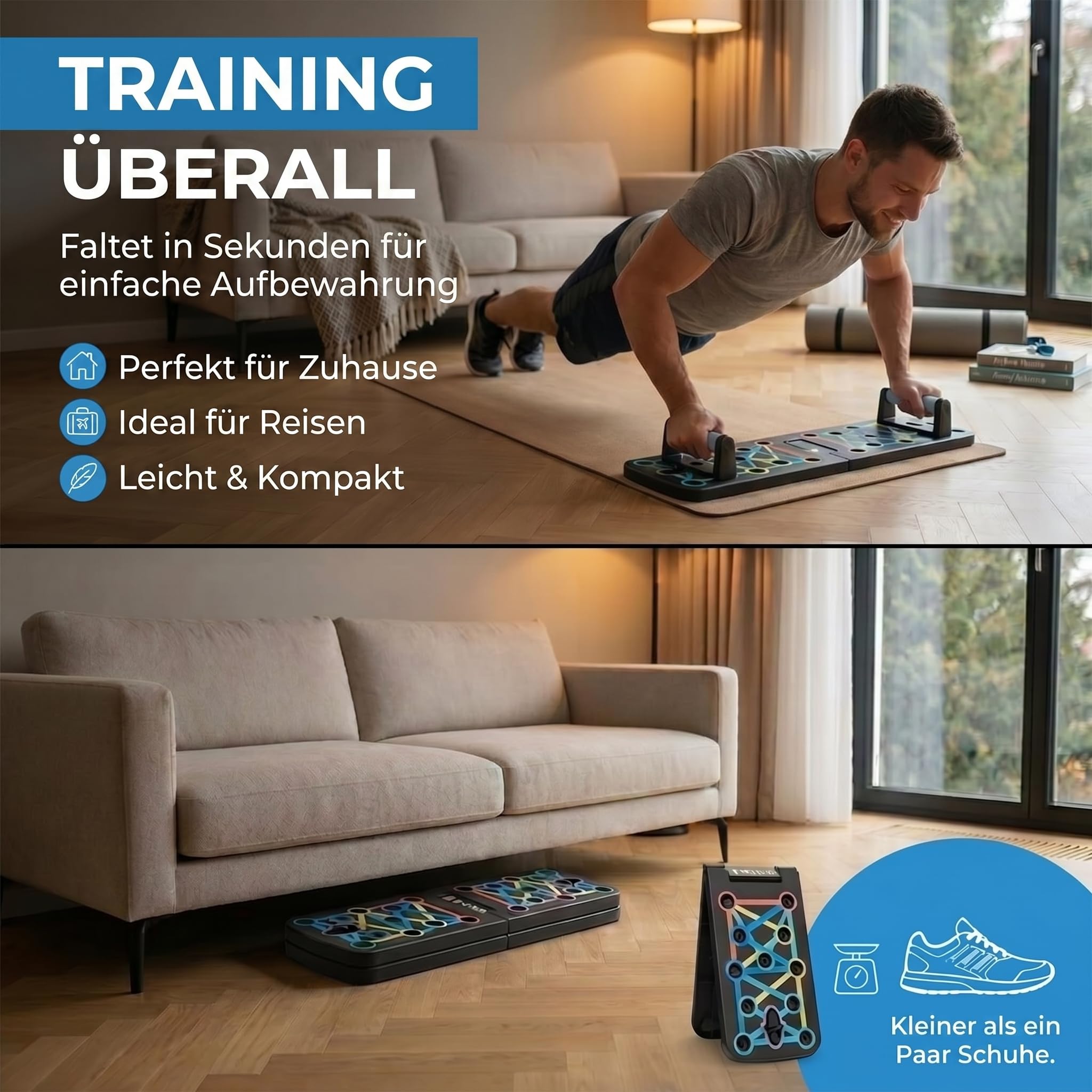 Body & Mind® Push-Up Liegestütz-Brett; Faltbares Multifunktions Elite Rack Fitness-Board für Ganzkörper-Training & Effektive Liegestützen; Liegestütz-Griffe mit Gratis Trainingsbänder & E-Book