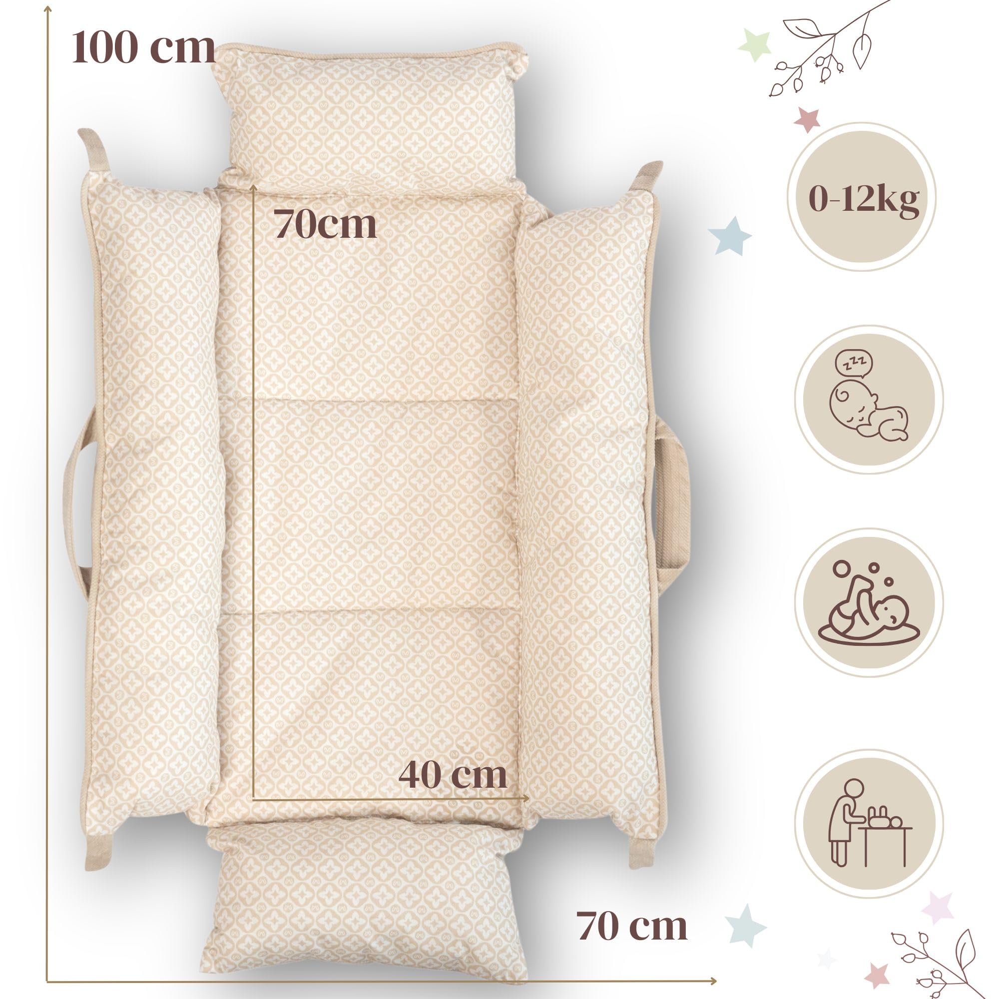 Bellochi Universelles Babynest | Gemütlicher Rückzugsort für Neugeborene | Multifunktionale Pod-Liege mit leisen Magnetverschlüssen | Perfekte Größe 100 x 70 x 14 cm (Latte)