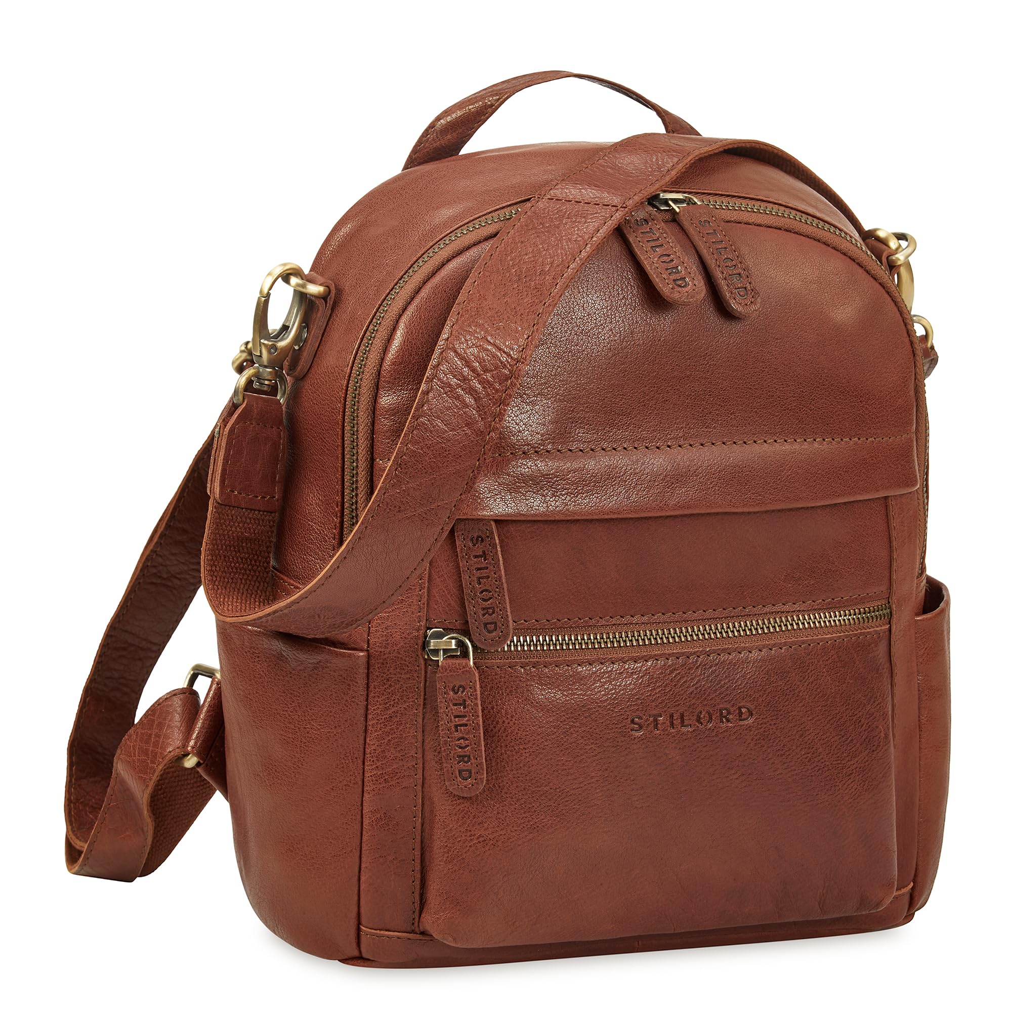 STILORD Regina 2 en 1 Mochila-Bolso Mujer de Cuero - Bolso Convertible en Mochila Pequeño Bolso Bandolera Piel Genuino - Elegante Bolso Mano Casual Mochila Bandolera Color:maraska - marrón Oscuro