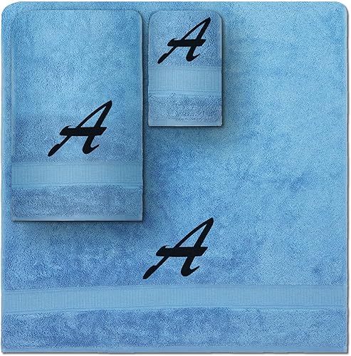 Vista 111 de Juego de toallas con monograma, regalo personalizado, juego de 3 toallas turcas bordadas con letras de bloques, 1 toalla de baño y 1 toalla de mano