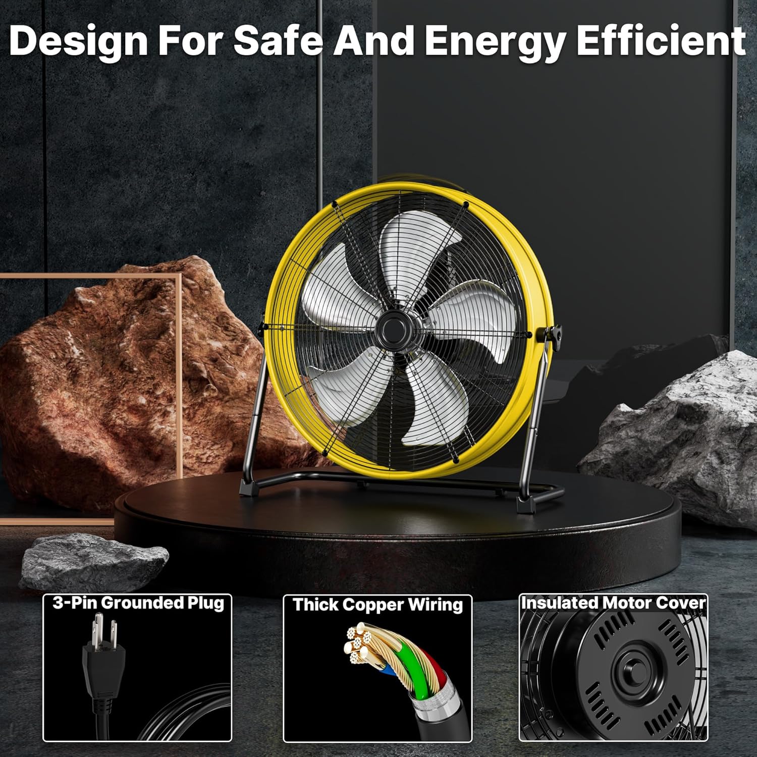 Industrial Drum Fan 20 Inch, Max 4650 CFM High Velocity Floor Fan, 4 Speed Heavy Duty Metal Air Circulator, 360° Tilt with Casters Handle For Patios, Garage, Warehouse, Basement