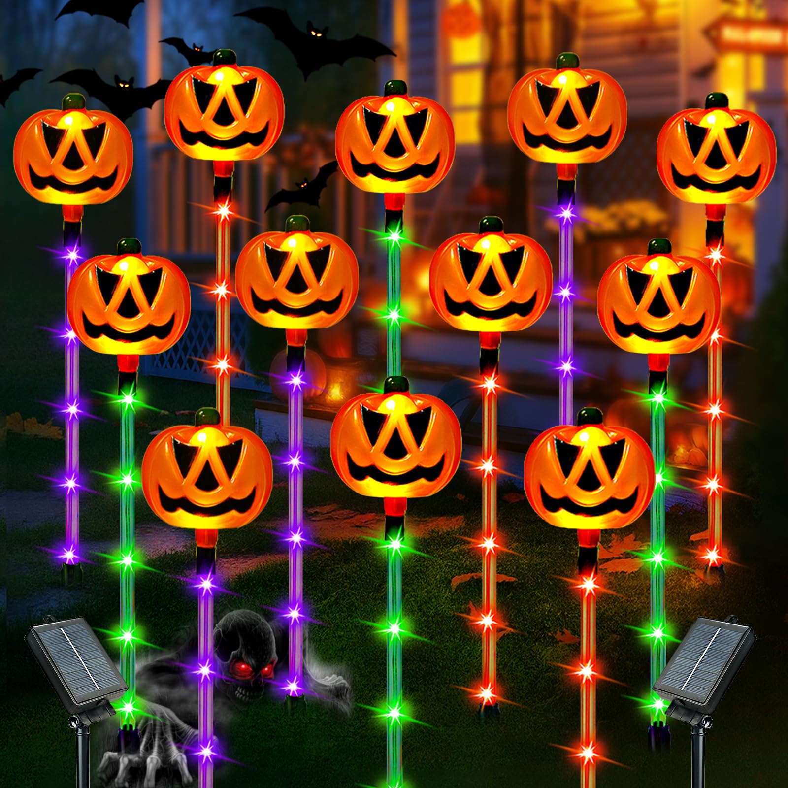 12 Pack Solar Pumpkin Lights Outdoor Waterproof for Halloween Decorations
