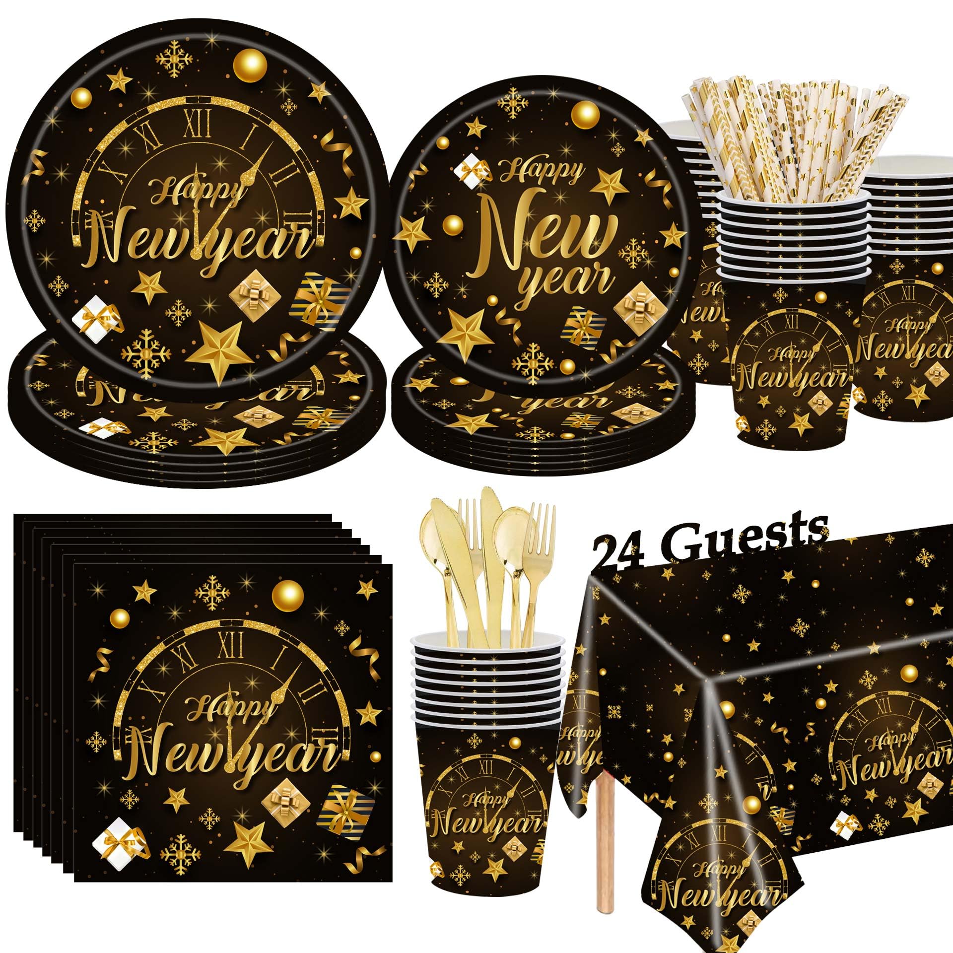 Locker.Ink | Elevate Your New Year Celebration with 24 Must-Have Party Tableware Essentials VHUWE 193-Pc New Years Tableware Set