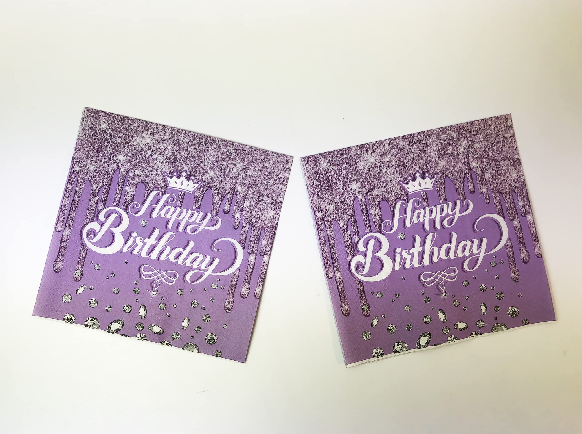 40 Stück Happy Birthday Servietten Lila & Silber – 2-lagig, 16,5 X 16,5 Cm, Einweg-Papierservietten Für Geburtstag, Hochzeit & Party