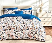 Vista 10 de SLEEPBELLA - Funda de edredón tamaño King, 600 hilos de algodón beige y gris azulado con patrón de hojas lujoso impreso, funda de edredón reversible