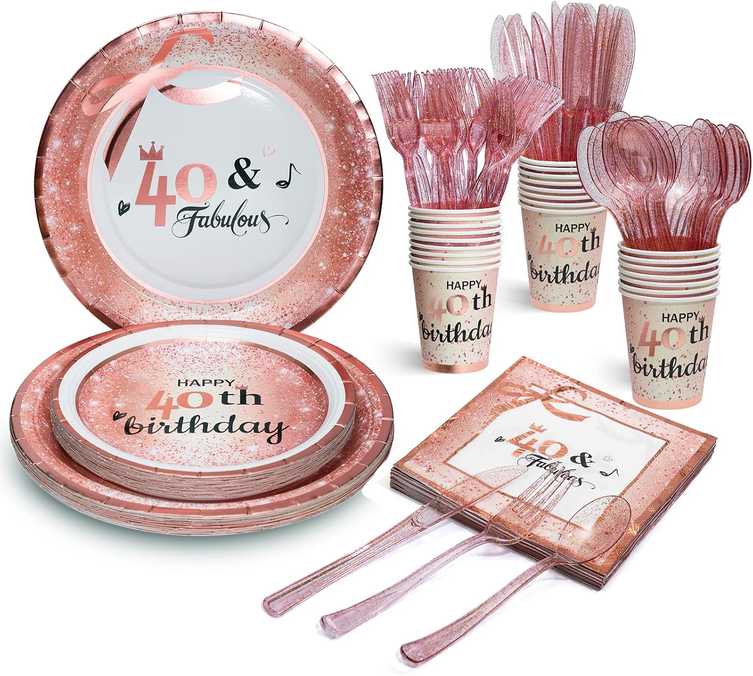 HOMIX 40 and Fabulous Party Plates Napkins Cups Sets Rose