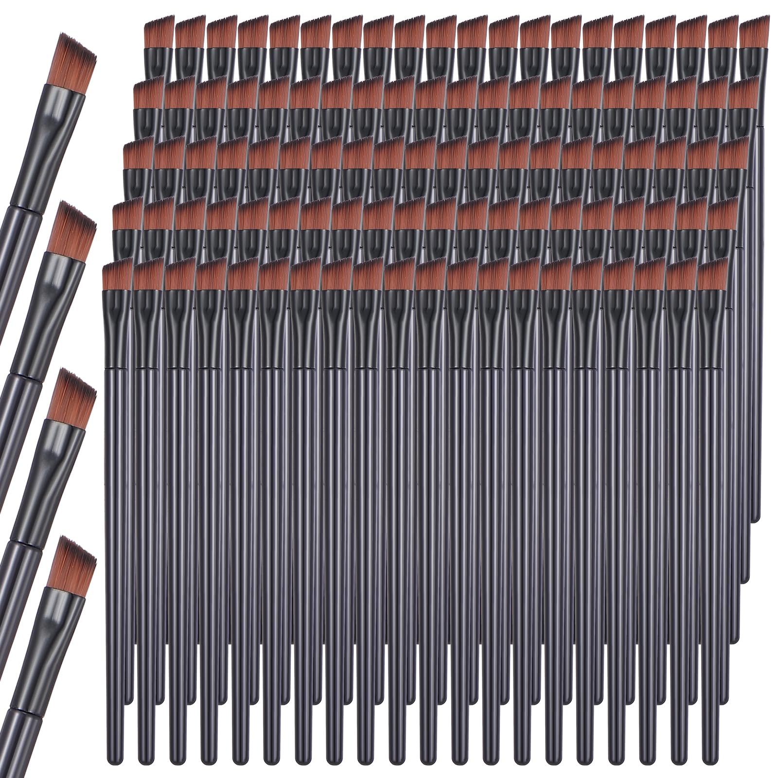 100 Pcs Disposable Angled Eyeliner Brushes, Angled Eyebrow Brush Brow Tint Brushes Eye Shadow Applicator Sticks for Women Salon Beauty Cosmetic Makeup Tool Esthetician Supplies Black