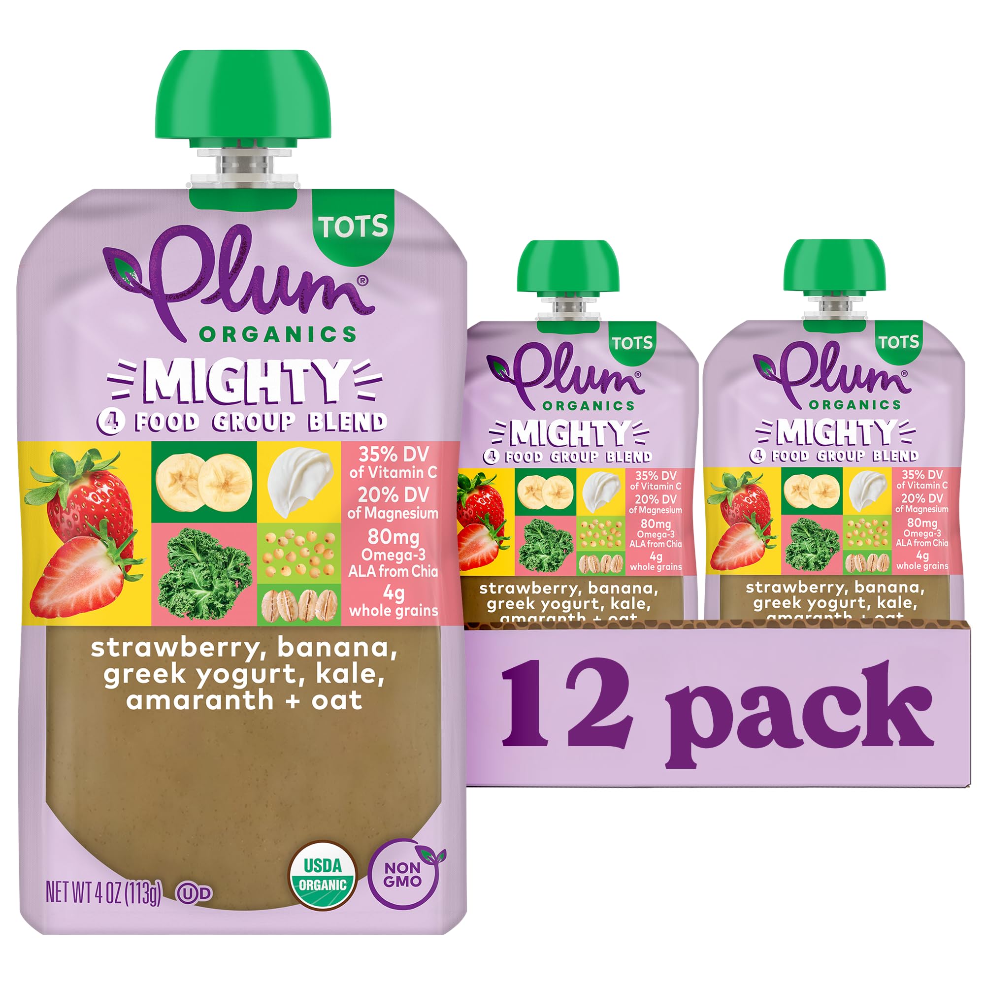 Plum Organics +12 Months Organic Baby Food Pouches, 4 oz, 12 Pack