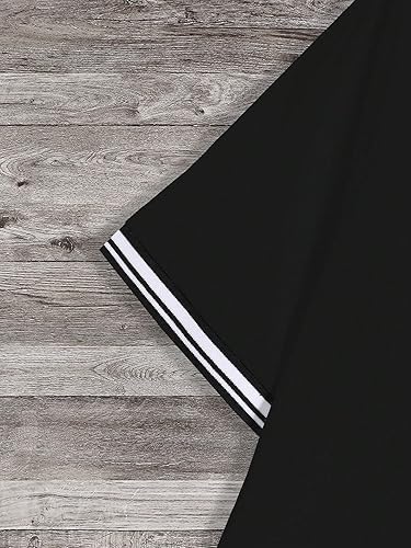 Miniatura 3 de SOLY HUX - Camiseta de manga corta para hombre, con estampado de letras y corona, con bordes a rayas, cuello redondo, para verano